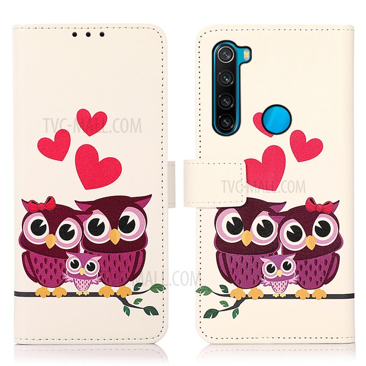 3D Pattern Printing Design Fashion PU Flip Stand Magnetic Shockproof Protective Cover for Xiaomi Redmi Note 8 2021 - Owls Family-1