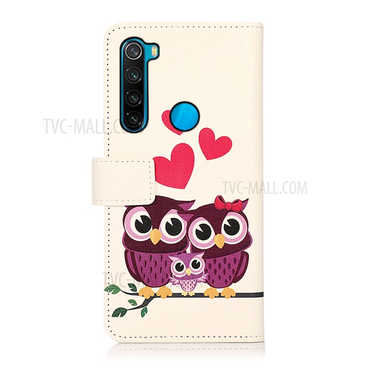 3D Pattern Printing Design Fashion PU Flip Stand Magnetic Shockproof Protective Cover for Xiaomi Redmi Note 8 2021 - Owls Family-5