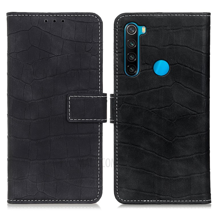 Wallet Stand Design Crocodile Texture Leather Folio Flip Case for Xiaomi Redmi Note 8 2021 - Black-1