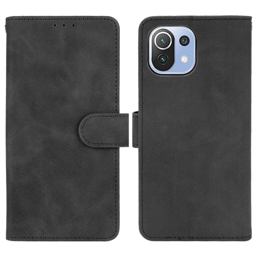 Silky Touch Leather Folio Flip Wallet Phone Cover Stand Case for Xiaomi Mi 11 Lite 4G/5G - Black-1