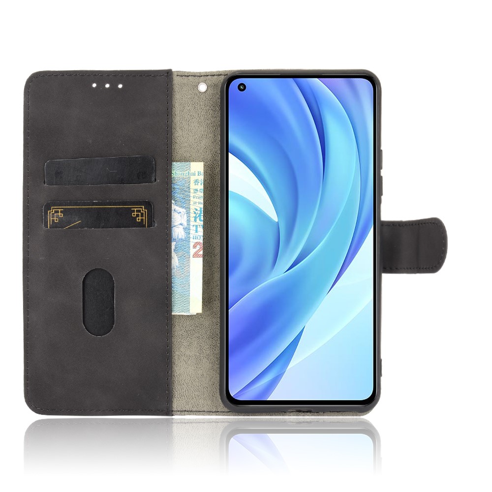 Silky Touch Leather Folio Flip Wallet Phone Cover Stand Case for Xiaomi Mi 11 Lite 4G/5G - Black-5