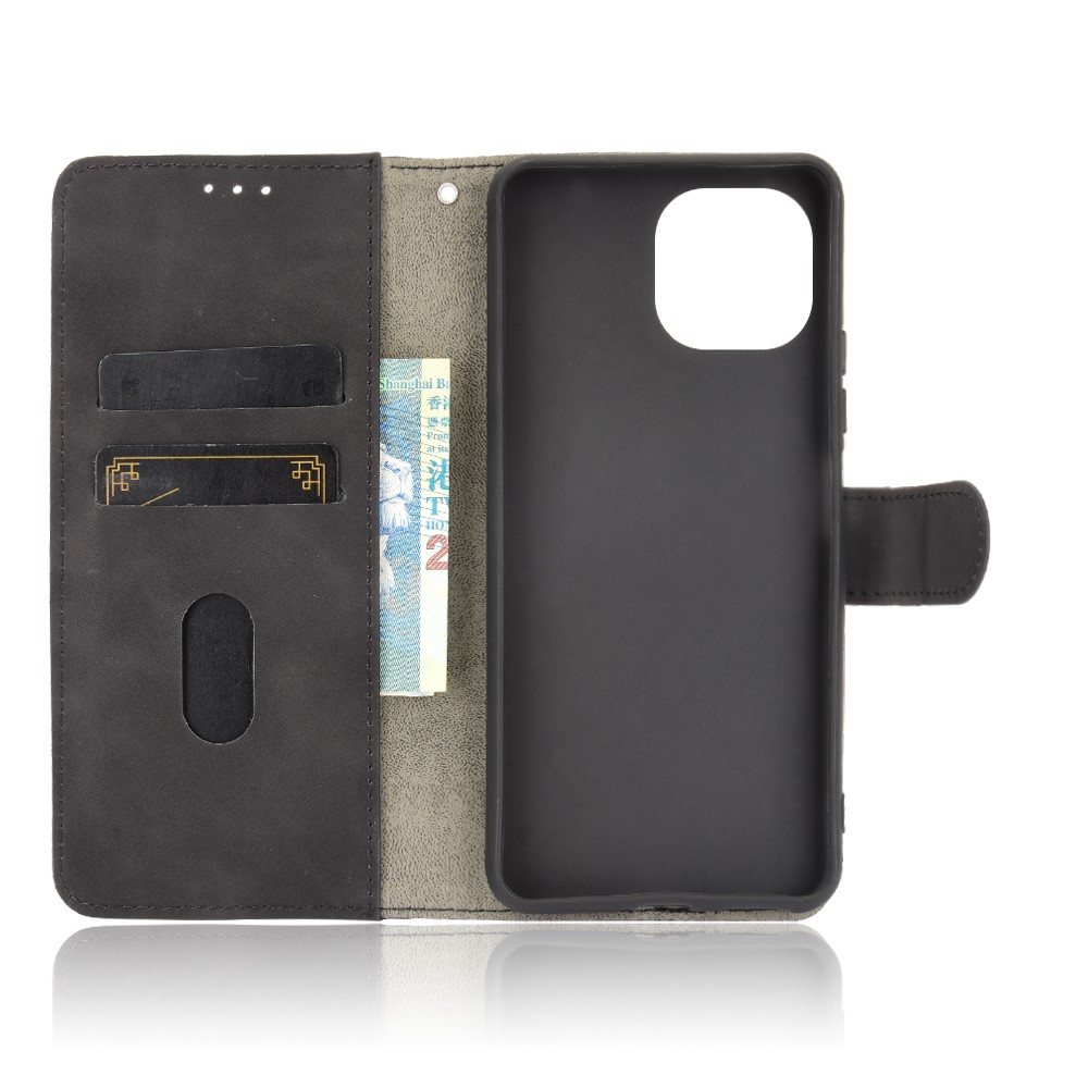 Silky Touch Leather Folio Flip Wallet Phone Cover Stand Case for Xiaomi Mi 11 Lite 4G/5G - Black-6