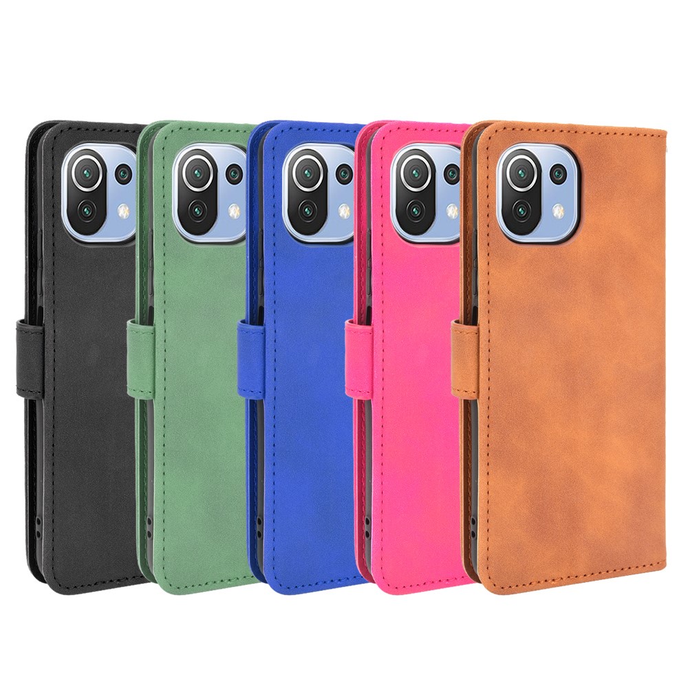 Silky Touch Leather Folio Flip Wallet Phone Cover Stand Case for Xiaomi Mi 11 Lite 4G/5G - Black-9