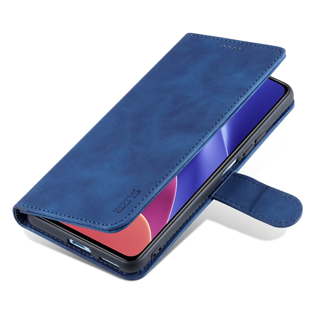 AZNS PU Carteira Carteira Design Proteção Proteção All-round Capa De Suporte De Telefone Para Xiaomi Redmi K40 / K40 Pro / mi 11i / Poco F3 - Azul