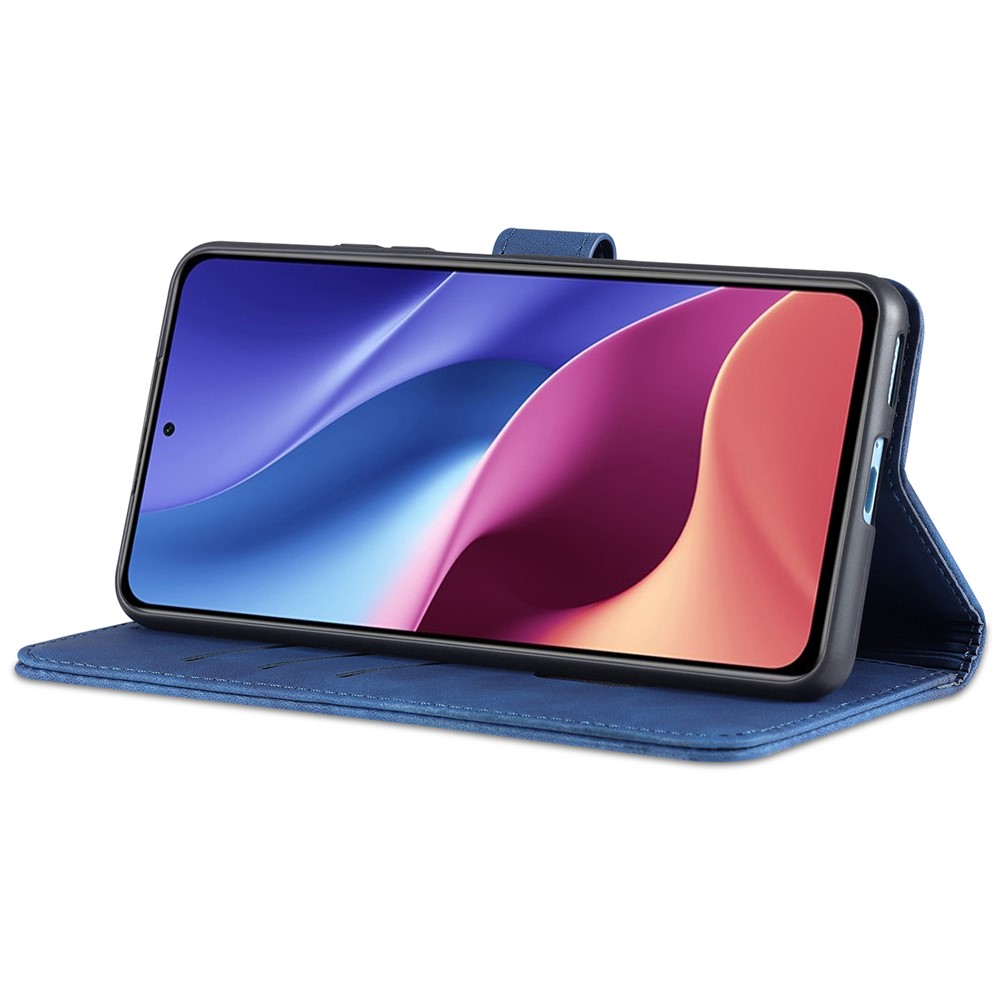 AZNS PU Carteira Carteira Design Proteção Proteção All-round Capa De Suporte De Telefone Para Xiaomi Redmi K40 / K40 Pro / mi 11i / Poco F3 - Azul