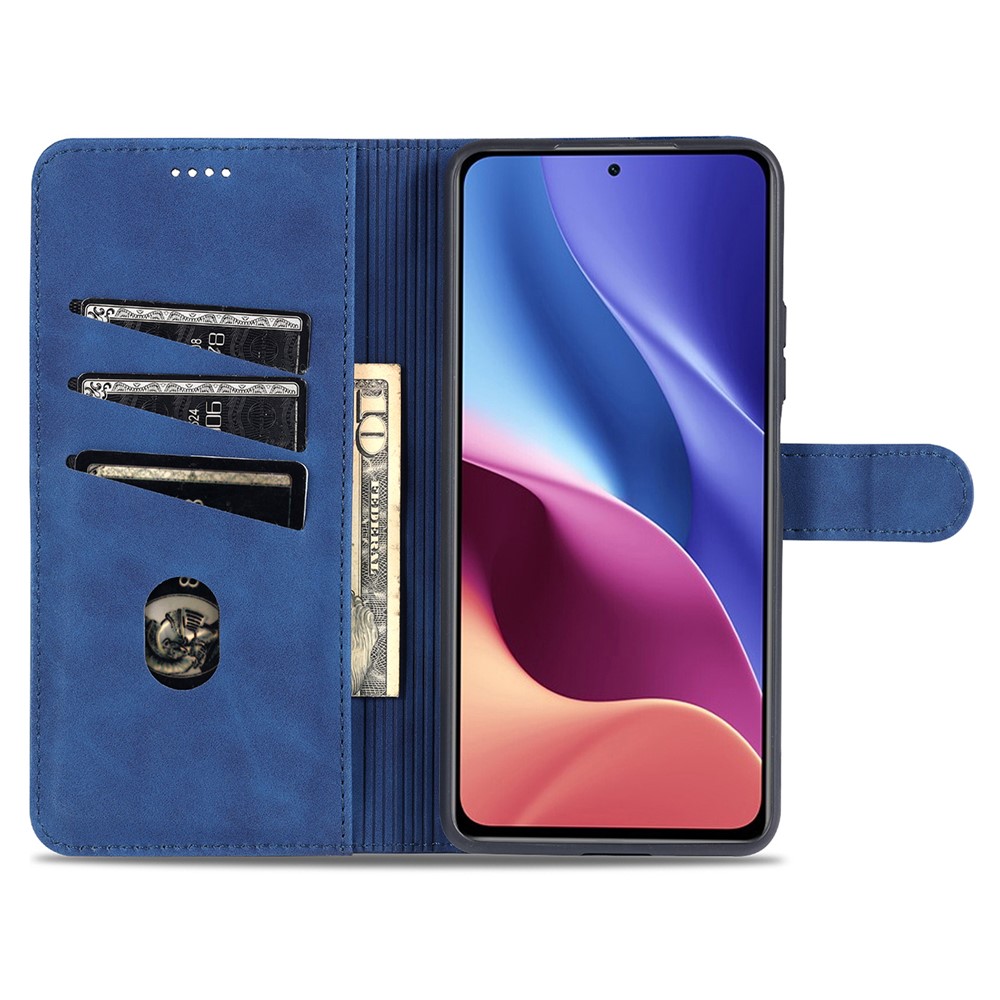 AZNS PU Carteira Carteira Design Proteção Proteção All-round Capa De Suporte De Telefone Para Xiaomi Redmi K40 / K40 Pro / mi 11i / Poco F3 - Azul