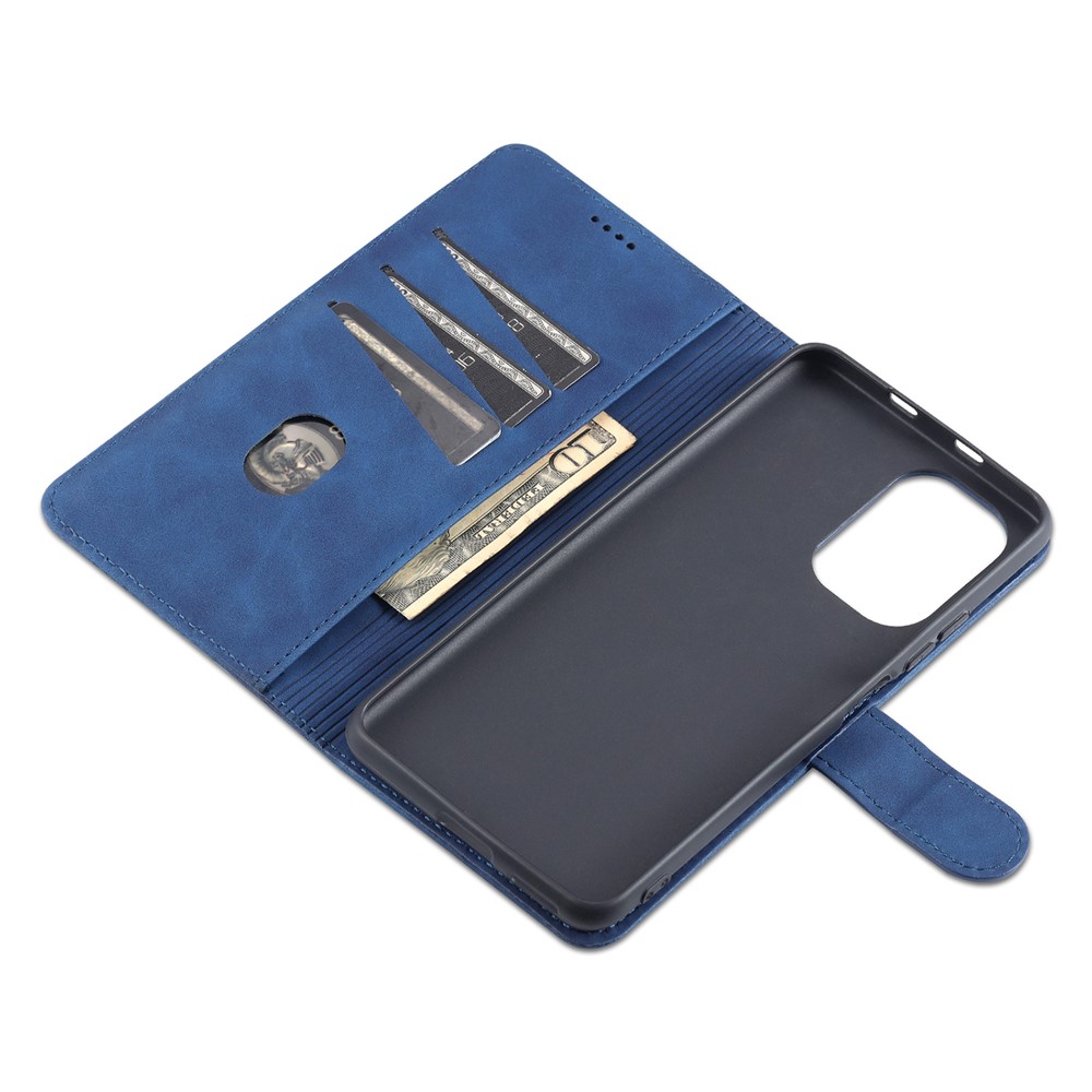 AZNS PU Carteira Carteira Design Proteção Proteção All-round Capa De Suporte De Telefone Para Xiaomi Redmi K40 / K40 Pro / mi 11i / Poco F3 - Azul