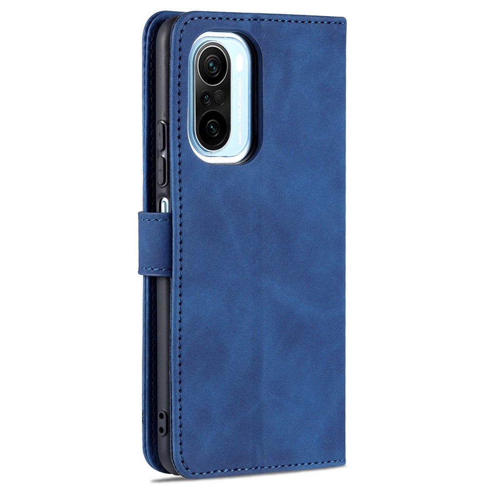 AZNS PU Carteira Carteira Design Proteção Proteção All-round Capa De Suporte De Telefone Para Xiaomi Redmi K40 / K40 Pro / mi 11i / Poco F3 - Azul