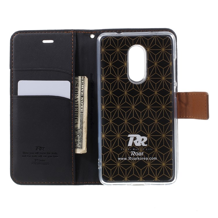 ROAR KOREA Twill Grain Leather Wallet Stand Mobile Cover for Xiaomi Redmi Note 4X - Black-6