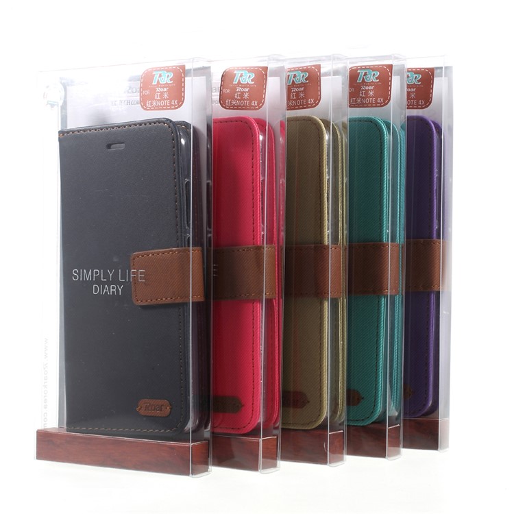 ROAR KOREA Twill Grain Leather Wallet Stand Mobile Cover for Xiaomi Redmi Note 4X - Black-9