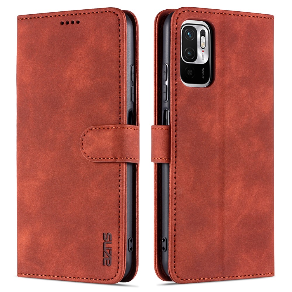 AZNS All-round Protection Wallet Design PU Leather Phone Stand Cover Case for Xiaomi Redmi Note 10 5G/Poco M3 Pro 4G/Poco M3 Pro 5G - Brown-1