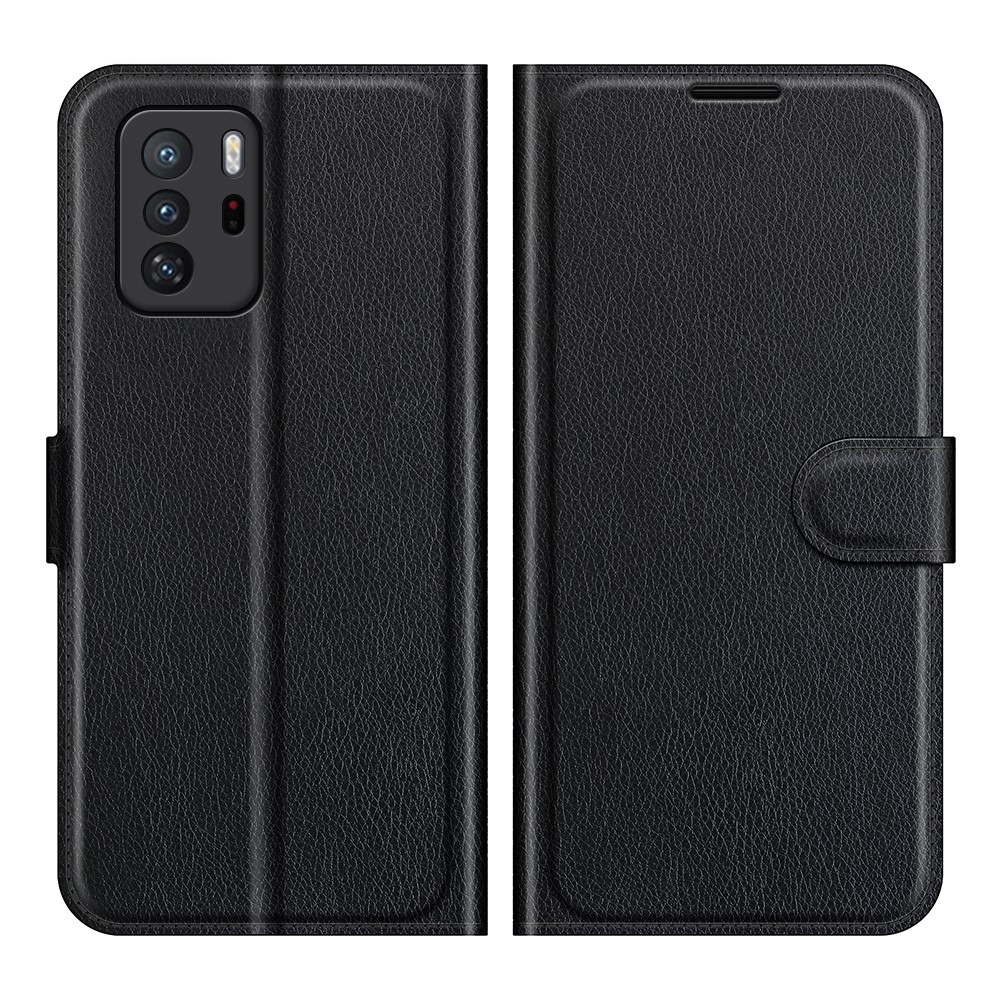 Litchi Texture Soft PU Leather Wallet Flip Shockproof Cover with Dual Magnetic Clasp for Xiaomi Redmi Note 10 Pro (China) / Poco X3 GT - Black-1