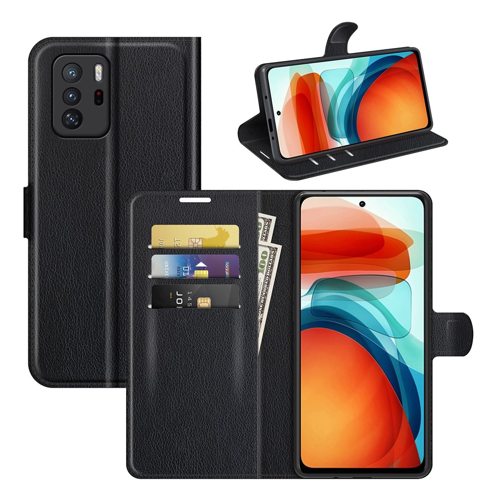 Litchi Texture Soft PU Leather Wallet Flip Shockproof Cover with Dual Magnetic Clasp for Xiaomi Redmi Note 10 Pro (China) / Poco X3 GT - Black-8