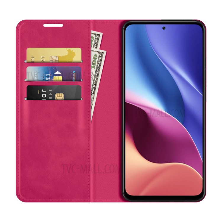 Strong Magnetic Attraction Leather Cover Folio Flip Protective Stand Case with Wallet for Xiaomi Redmi K40/K40 Pro/K40 Pro+/Poco F3/Mi 11i/Mi 11X/Mi 11X Pro - Rose-7