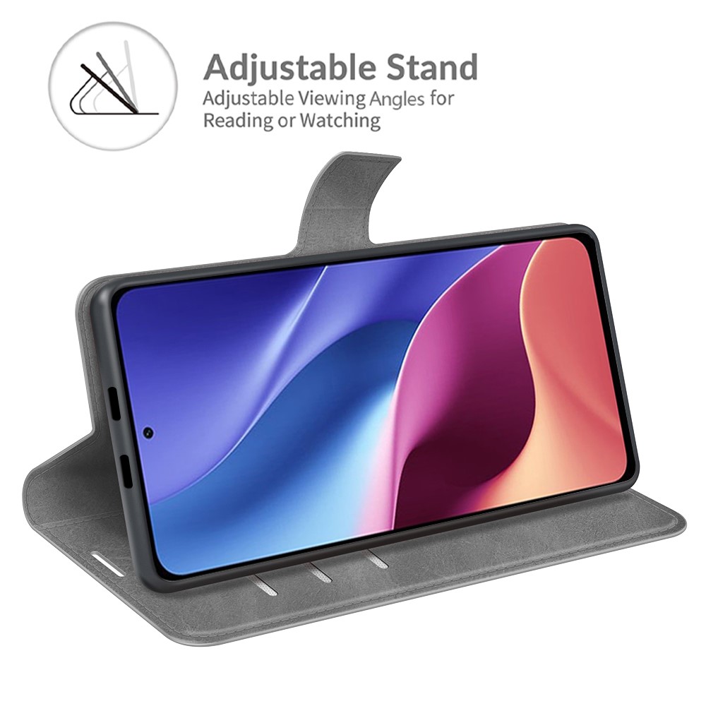 Smooth PU Leather Folio Flip Magnetic Stand Shockproof Case for Xiaomi Redmi K40/K40 Pro/K40 Pro+/Poco F3/Mi 11i/Mi 11X/Mi 11X Pro - Grey-2