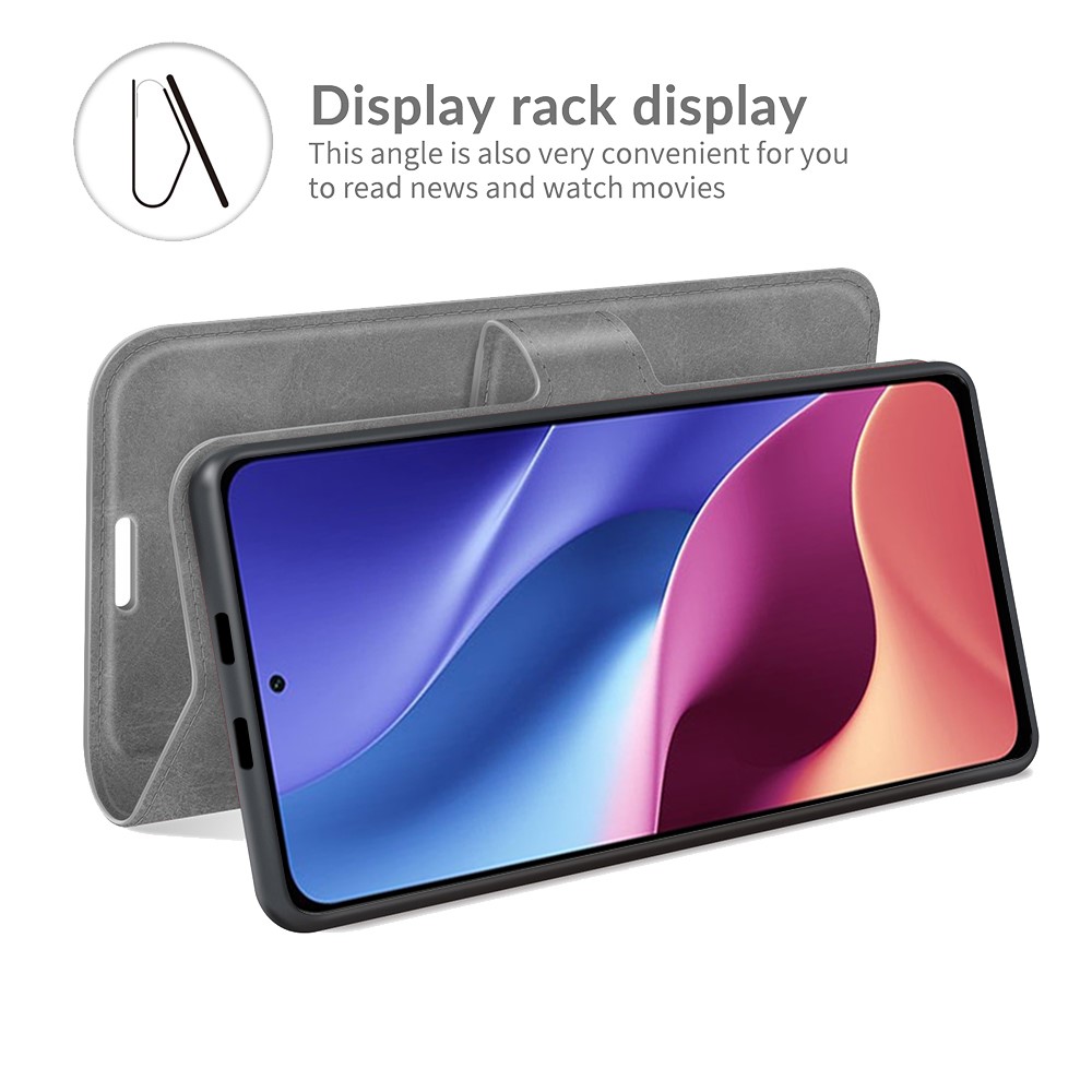 Smooth PU Leather Folio Flip Magnetic Stand Shockproof Case for Xiaomi Redmi K40/K40 Pro/K40 Pro+/Poco F3/Mi 11i/Mi 11X/Mi 11X Pro - Grey-3