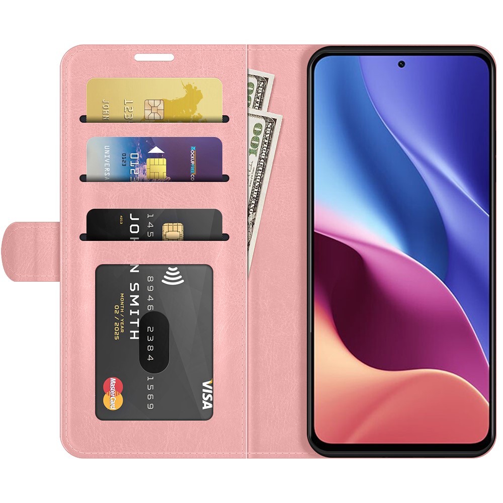 Crazy Horse Texture PU Leather Wallet Protective Case with Stand for Xiaomi Redmi K40/K40 Pro/K40 Pro+/Poco F3/Mi 11i/Mi 11X/Mi 11X Pro - Pink-7