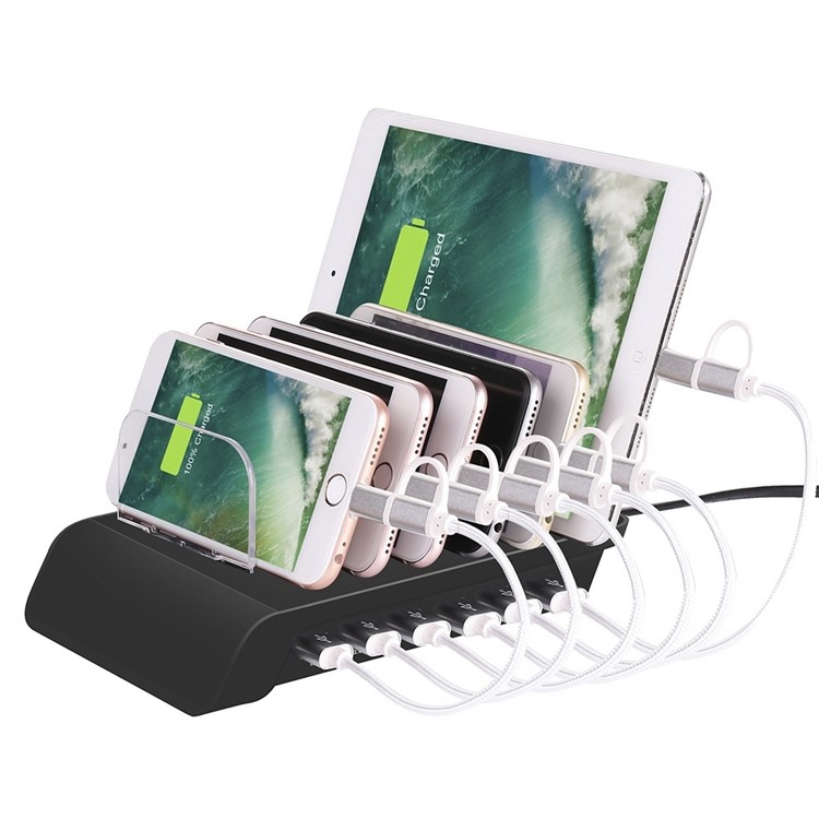 6 Ports USB Charging Station Dock Desktop Charging Stand Mount for iPhone Samsung LG - Black / EU Plug