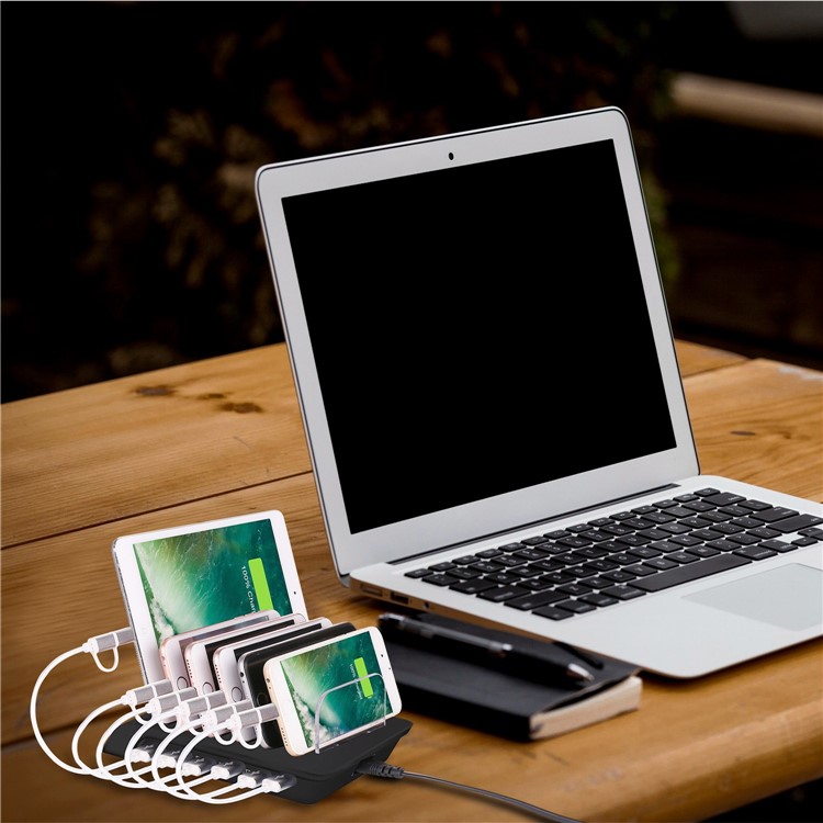 6 Portas Estação De Carregamento USB Dock Desktop Suporte De Carga Suporte Para Iphone Samsung LG - Preto / Plugue EU-13