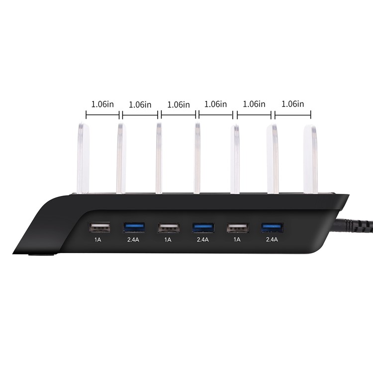 6 Ports USB Charging Station Dock Desktop Charging Stand Mount for iPhone Samsung LG - Black / EU Plug