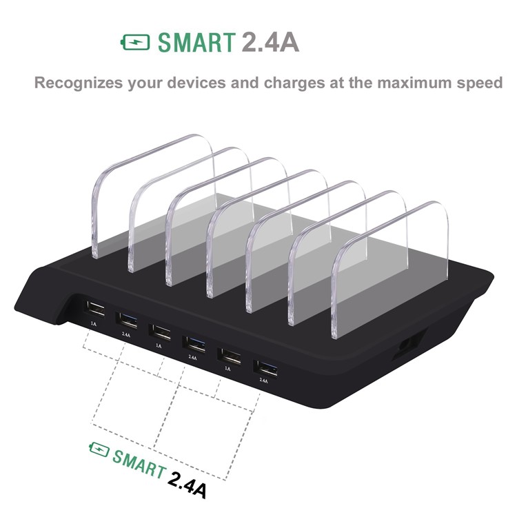6 Portas Estação De Carregamento USB Dock Desktop Suporte De Carga Suporte Para Iphone Samsung LG - Preto / Plugue EU-2