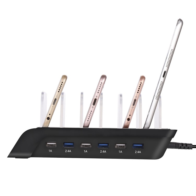 6 Portas Estação De Carregamento USB Dock Desktop Suporte De Carga Suporte Para Iphone Samsung LG - Preto / Plugue EU-4