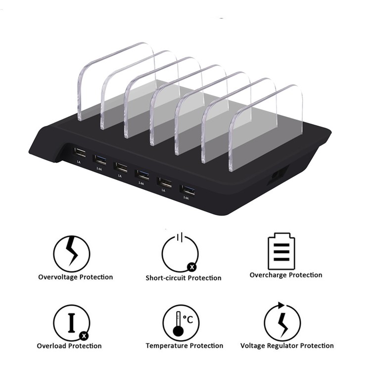 6 Portas Estação De Carregamento USB Dock Desktop Suporte De Carga Suporte Para Iphone Samsung LG - Preto / Plugue EU-8