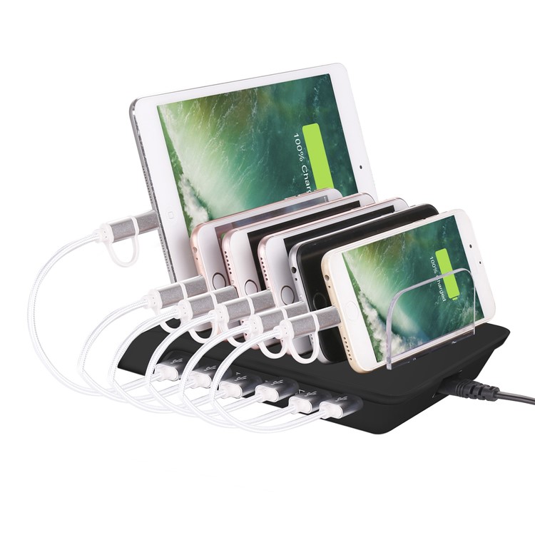 6 Ports USB Charging Station Dock Desktop Charging Stand Mount for iPhone Samsung LG - Black / EU Plug