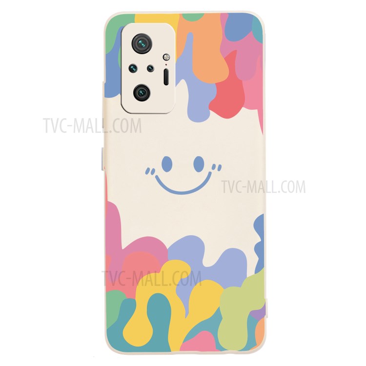 Flexible Liquid Silicone Smiling Face Pattern Printing Phone Cover Shell for Xiaomi Redmi Note 10 Pro/Note 10 Pro Max - Beige-1