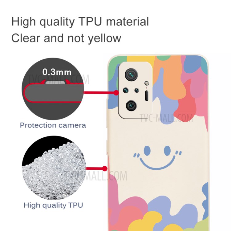 Flexible Liquid Silicone Smiling Face Pattern Printing Phone Cover Shell for Xiaomi Redmi Note 10 Pro/Note 10 Pro Max - Beige-2