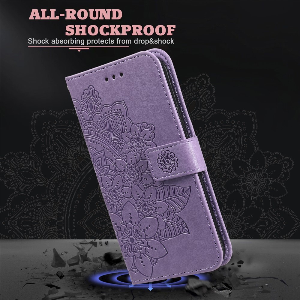 PU Leather Imprint Flowers Pattern Wallet Phone Case with Lanyard for Xiaomi Mi 11 - Purple-5
