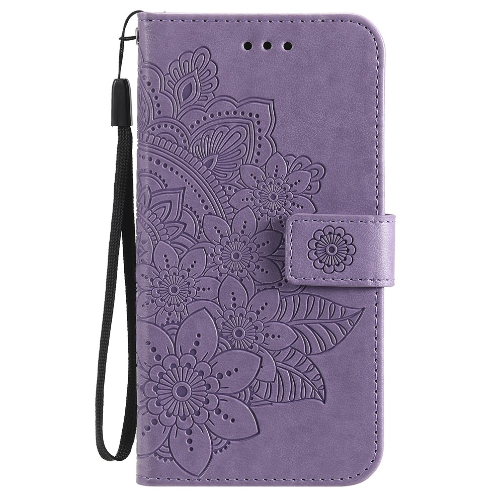 pu Leather Impresión de Flores Flowers Patrón de Billetera Case de Teléfono Con Cordón Para Xiaomi Mi 11 - Violeta