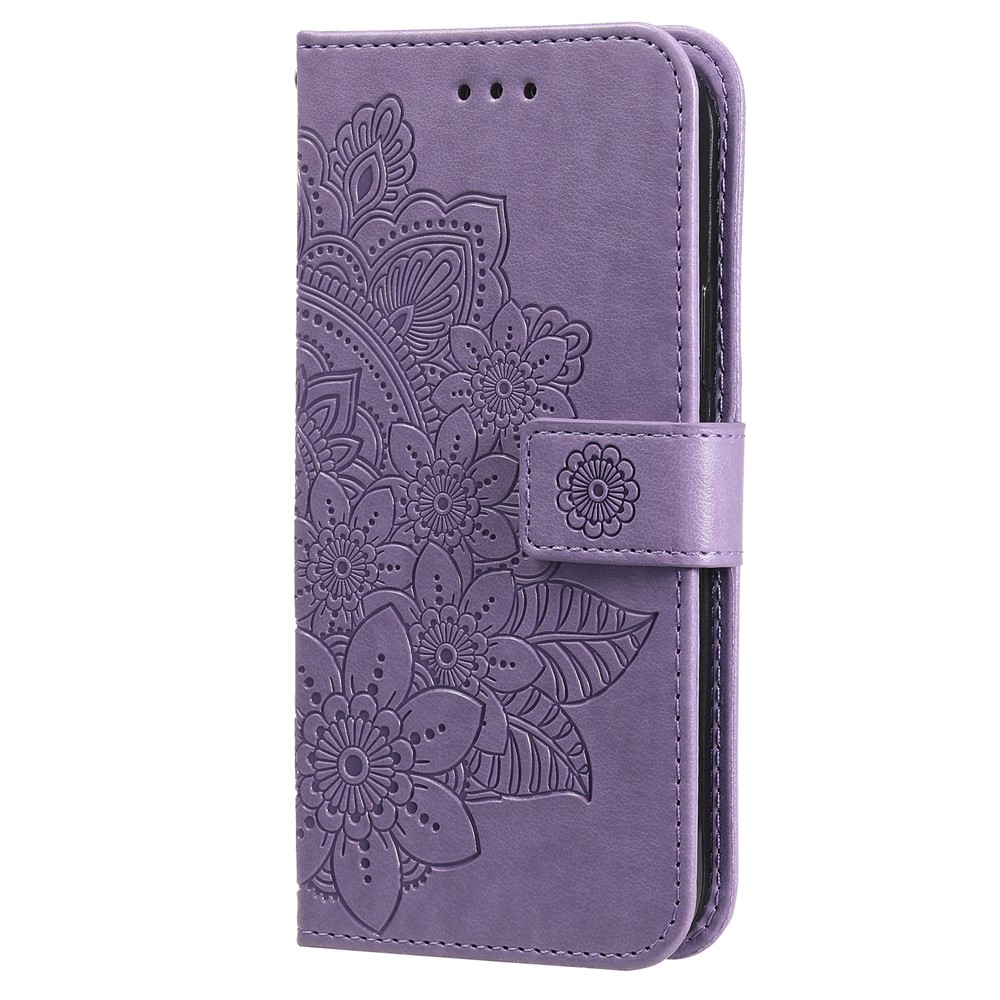 PU Leather Imprint Flowers Pattern Wallet Phone Case with Lanyard for Xiaomi Mi 11 - Purple-9