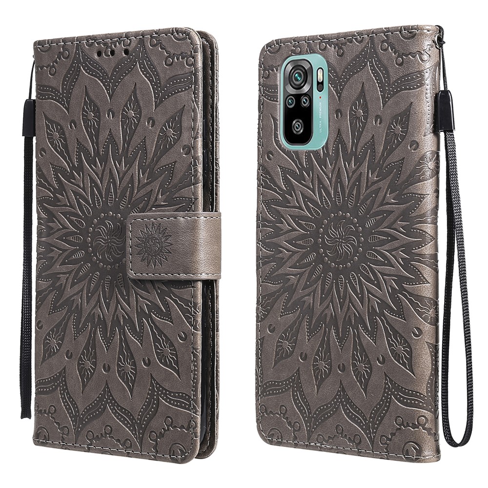 Full Protective Sun Imprint PU Leather Wallet Stand Cover for Xiaomi Redmi Note 10 4G/10S - Grey-1
