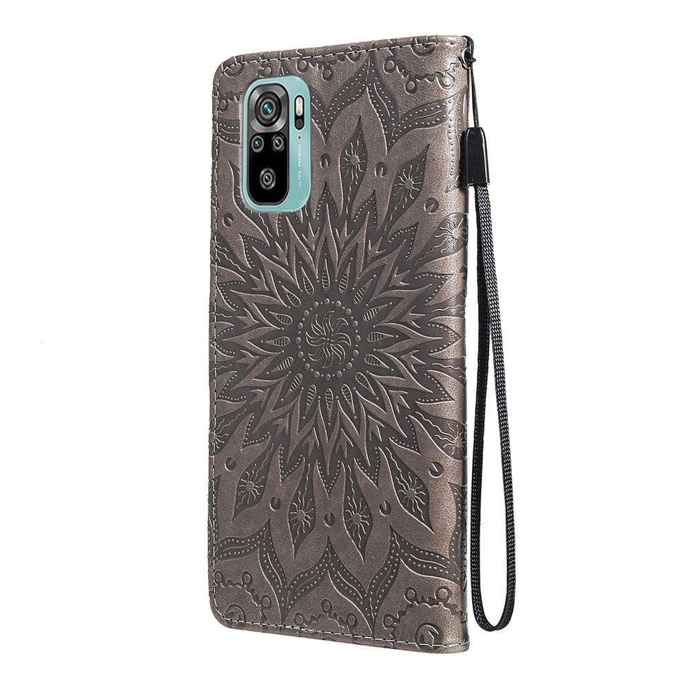 Full Protective Sun Imprint PU Leather Wallet Stand Cover for Xiaomi Redmi Note 10 4G/10S - Grey-3