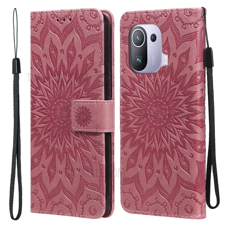 Flower Pattern Imprinting PU Leather Wallet Phone Cover with Stand for Xiaomi Mi 11 Pro - Pink-1