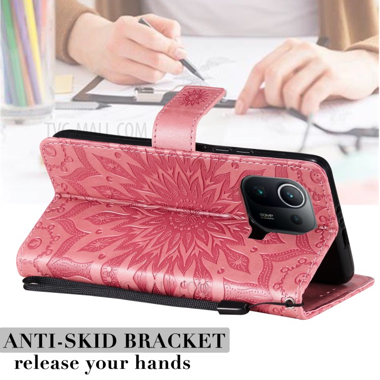 Flower Pattern Imprinting PU Leather Wallet Phone Cover with Stand for Xiaomi Mi 11 Pro - Pink-2