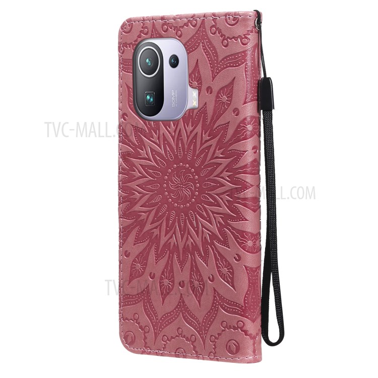Flower Pattern Imprinting PU Leather Wallet Phone Cover with Stand for Xiaomi Mi 11 Pro - Pink-6