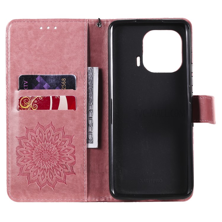 Flower Pattern Imprinting PU Leather Wallet Phone Cover with Stand for Xiaomi Mi 11 Pro - Pink-8
