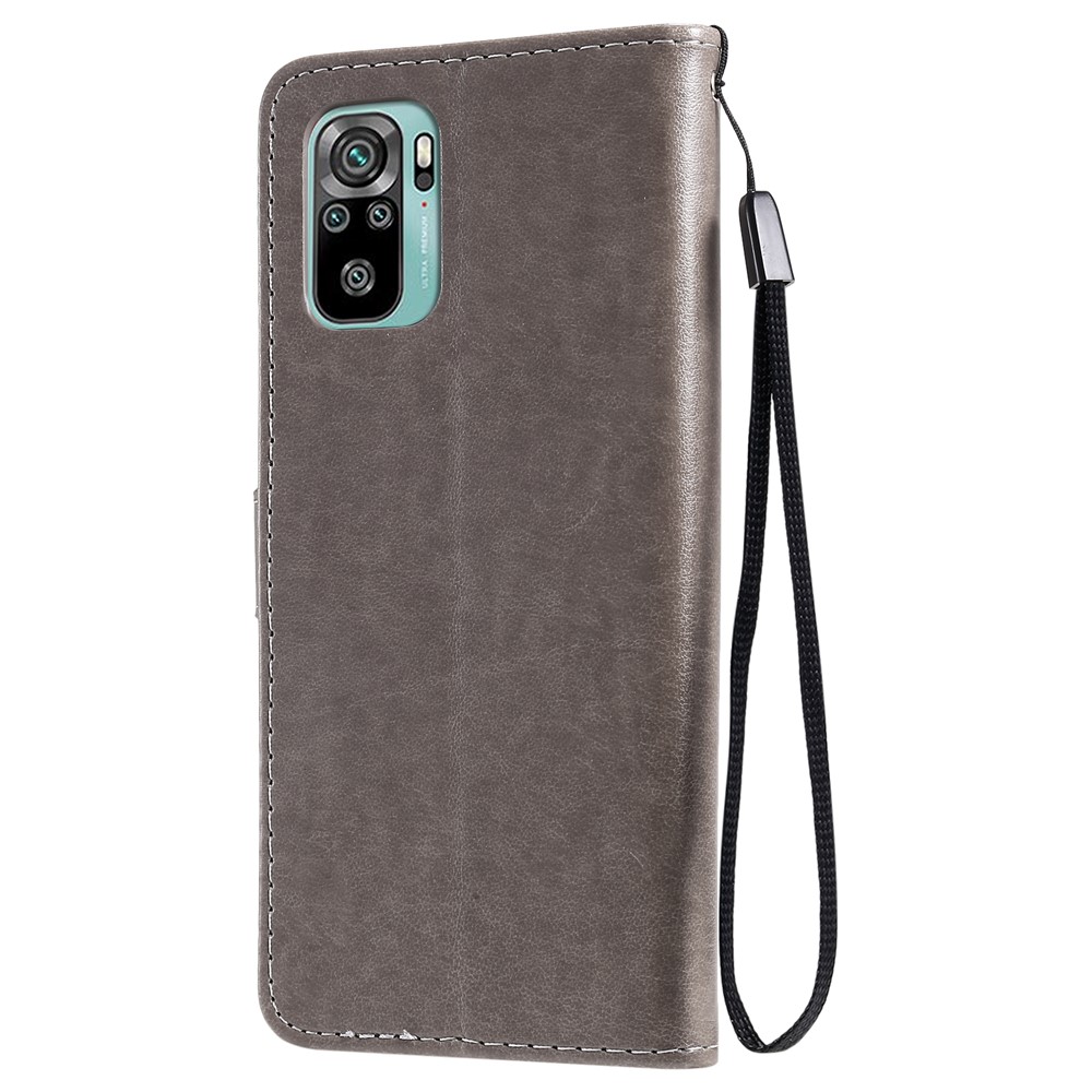 Unique Cat and Bee Pattern Imprinting Leather Wallet Phone Case with Stand for Xiaomi Redmi Note 10 4G/Note 10S - Grey-3