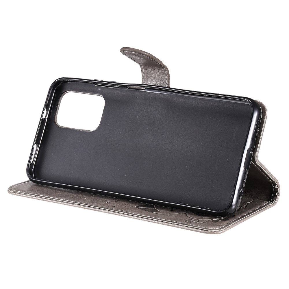 Unique Cat and Bee Pattern Imprinting Leather Wallet Phone Case with Stand for Xiaomi Redmi Note 10 4G/Note 10S - Grey-9
