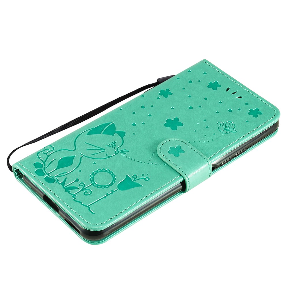 Unique Cat and Bee Pattern Imprinting Folio Flip Leather Case with Wallet Stand for Xiaomi Mi 11 Lite 4G/5G - Green-10