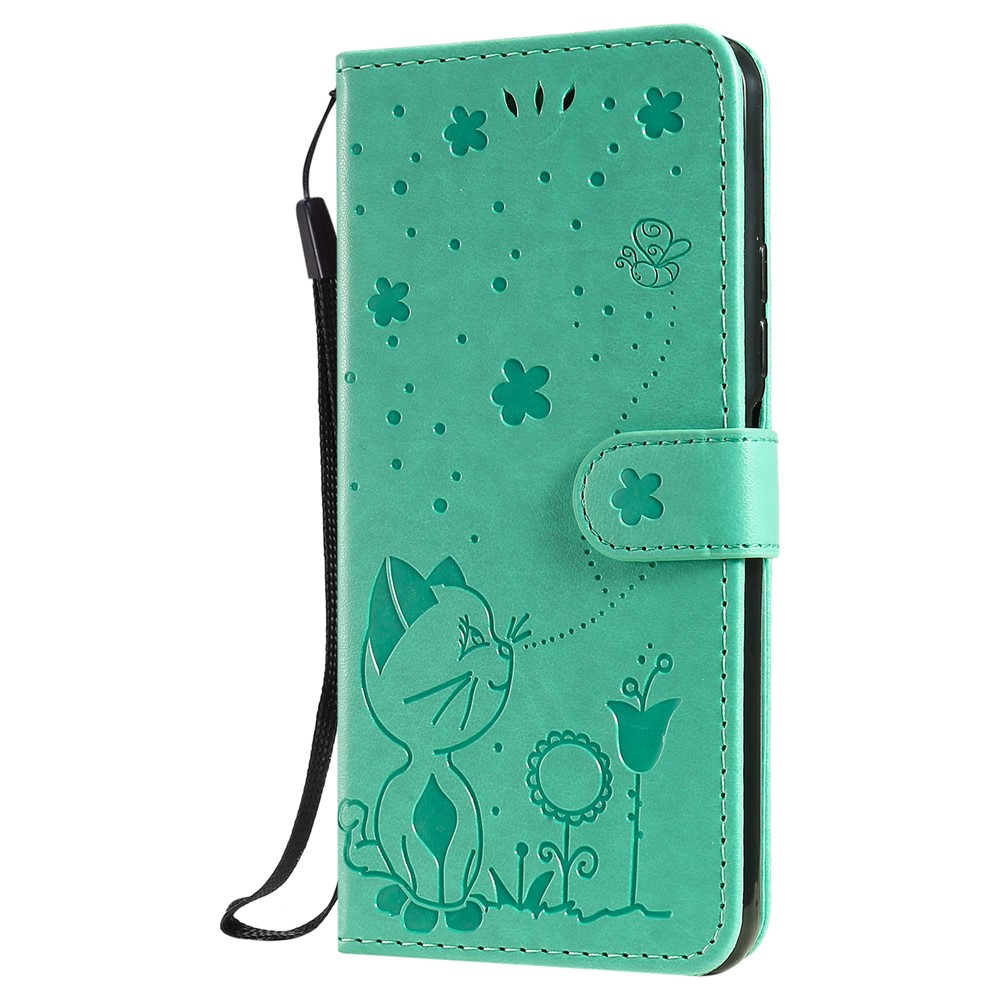 Unique Cat and Bee Pattern Imprinting Folio Flip Leather Case with Wallet Stand for Xiaomi Mi 11 Lite 4G/5G - Green-2