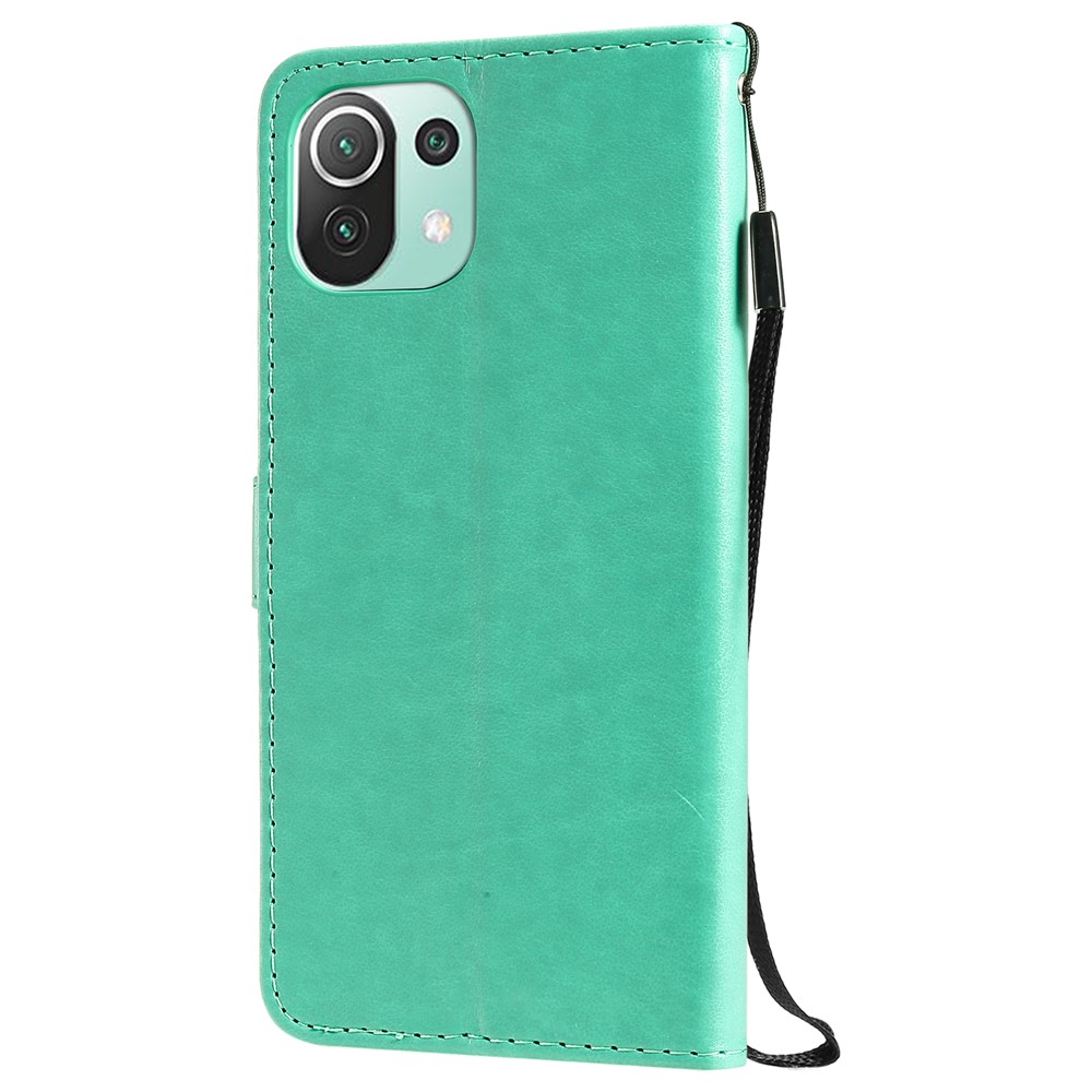 Unique Cat and Bee Pattern Imprinting Folio Flip Leather Case with Wallet Stand for Xiaomi Mi 11 Lite 4G/5G - Green-3