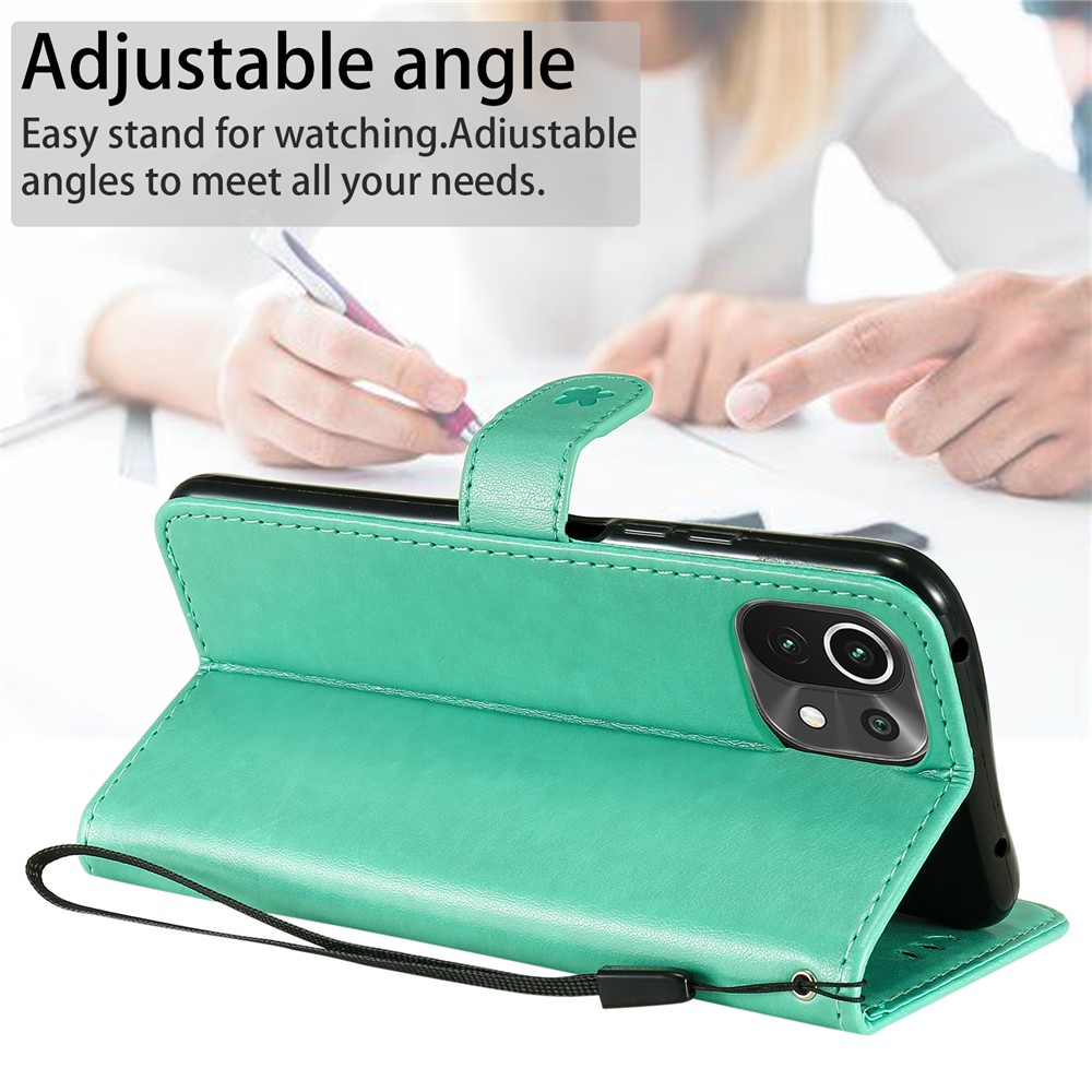 Unique Cat and Bee Pattern Imprinting Folio Flip Leather Case with Wallet Stand for Xiaomi Mi 11 Lite 4G/5G - Green-4