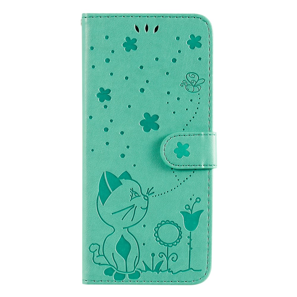 Unique Cat and Bee Pattern Imprinting Folio Flip Leather Case with Wallet Stand for Xiaomi Mi 11 Lite 4G/5G - Green-6
