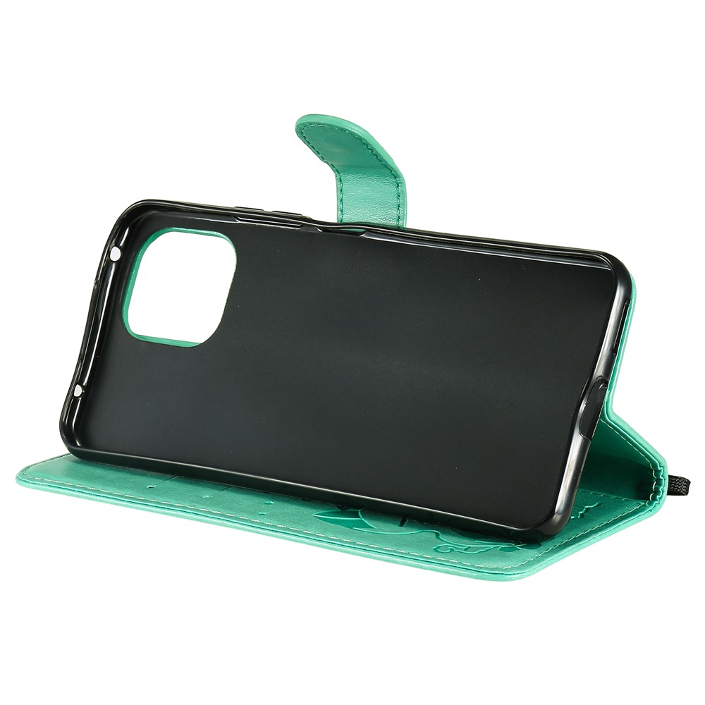Unique Cat and Bee Pattern Imprinting Folio Flip Leather Case with Wallet Stand for Xiaomi Mi 11 Lite 4G/5G - Green-9