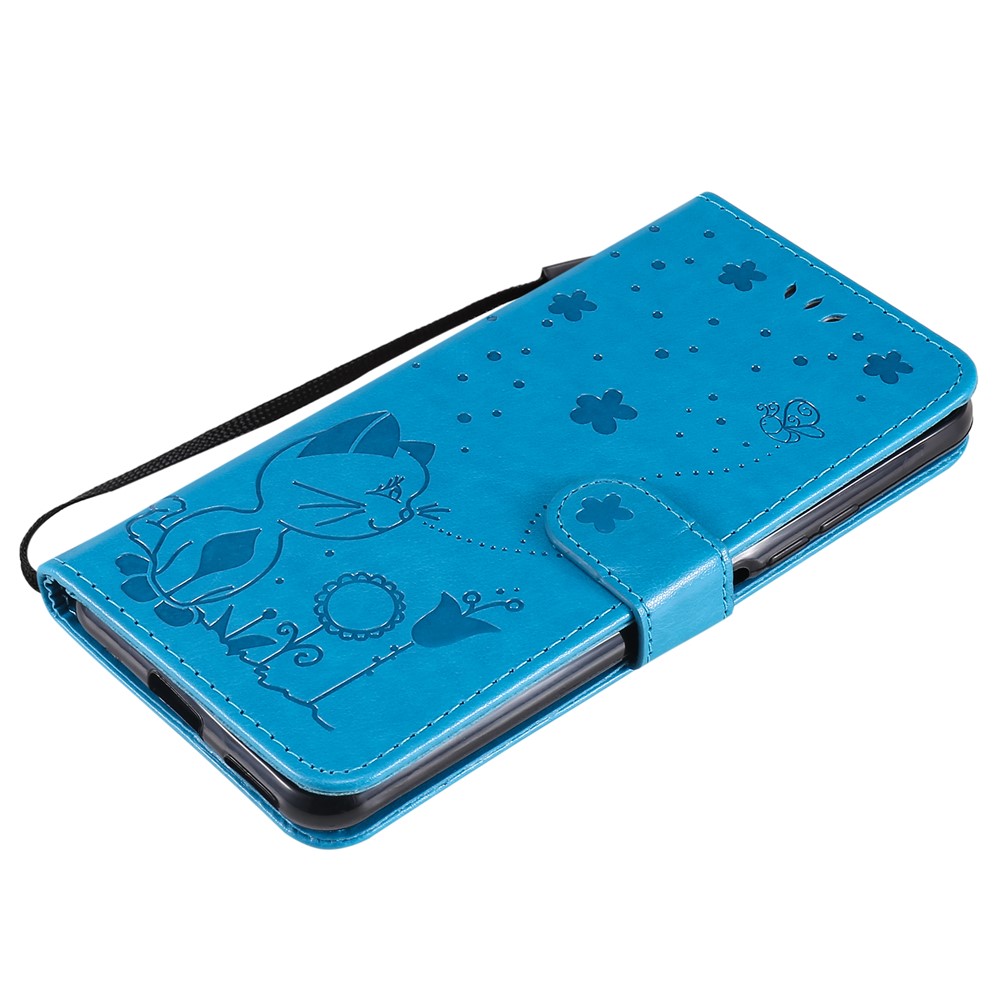 Unique Cat and Bee Pattern Imprinting Folio Flip Leather Case with Wallet Stand for Xiaomi Mi 11 Lite 4G/5G - Blue-10