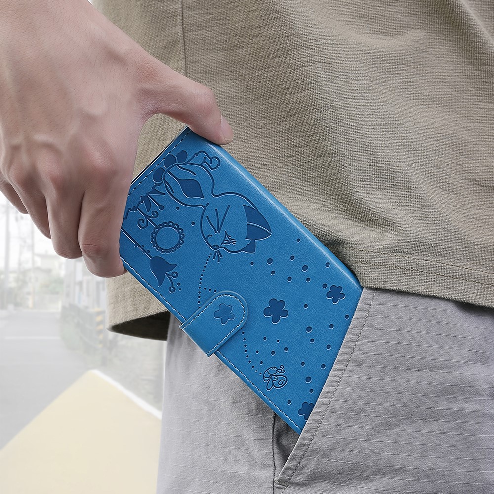 Unique Cat and Bee Pattern Imprinting Folio Flip Leather Case with Wallet Stand for Xiaomi Mi 11 Lite 4G/5G - Blue-13