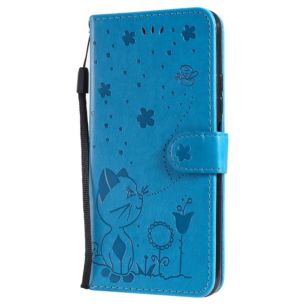 Unique Cat and Bee Pattern Imprinting Folio Flip Leather Case with Wallet Stand for Xiaomi Mi 11 Lite 4G/5G - Blue-2